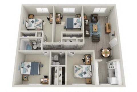 Floor plan for 4 beds, 1.5 baths, 1150 sqft